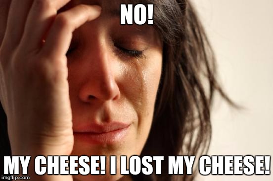 First World Problems | NO! MY CHEESE! I LOST MY CHEESE! | image tagged in memes,first world problems | made w/ Imgflip meme maker