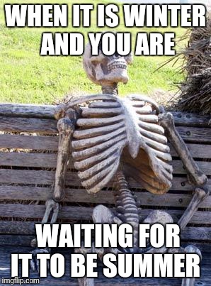 Waiting Skeleton Meme | WHEN IT IS WINTER AND YOU ARE; WAITING FOR IT TO BE SUMMER | image tagged in memes,waiting skeleton | made w/ Imgflip meme maker