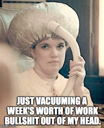 JUST VACUUMING A WEEK'S WORTH OF WORK BULLSHIT OUT OF MY HEAD. | image tagged in work,funny | made w/ Imgflip meme maker
