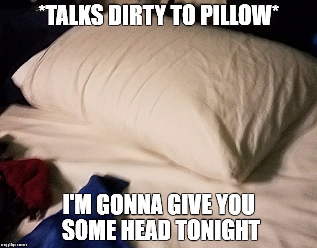 Pillow Porn | *TALKS DIRTY TO PILLOW*; I'M GONNA GIVE YOU SOME HEAD TONIGHT | image tagged in pillow porn | made w/ Imgflip meme maker