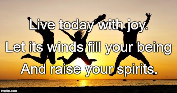 joy | Live today with joy. Let its winds fill your being; And raise your spirits. | image tagged in joy | made w/ Imgflip meme maker