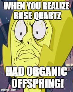 Yellow Diamond Face | WHEN YOU REALIZE ROSE QUARTZ; HAD ORGANIC OFFSPRING! | image tagged in yellow diamond face,memes | made w/ Imgflip meme maker