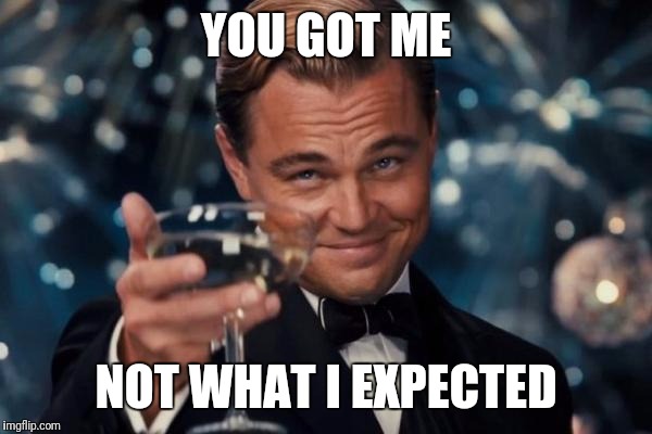 Leonardo Dicaprio Cheers Meme | YOU GOT ME NOT WHAT I EXPECTED | image tagged in memes,leonardo dicaprio cheers | made w/ Imgflip meme maker