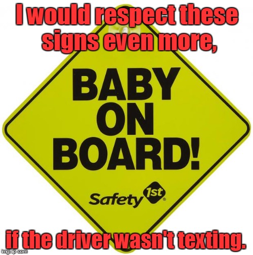 baby on board | I would respect these signs even more, if the driver wasn't texting. | image tagged in baby on board | made w/ Imgflip meme maker
