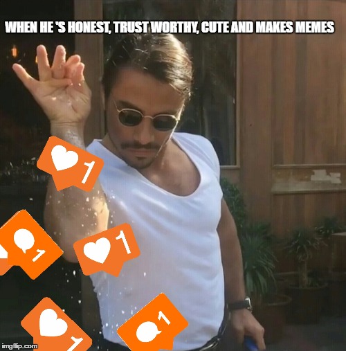 insta blowing up  | WHEN HE 'S HONEST, TRUST WORTHY, CUTE AND MAKES MEMES | image tagged in salt bae,like,comment,bae | made w/ Imgflip meme maker