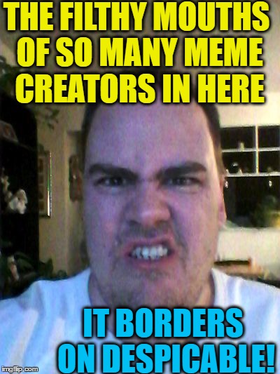 Grrr | THE FILTHY MOUTHS OF SO MANY MEME CREATORS IN HERE IT BORDERS ON DESPICABLE! | image tagged in grrr | made w/ Imgflip meme maker