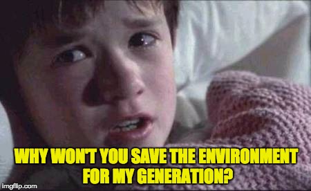 I See Dead People Meme | WHY WON'T YOU SAVE THE ENVIRONMENT FOR MY GENERATION? | image tagged in memes,i see dead people | made w/ Imgflip meme maker
