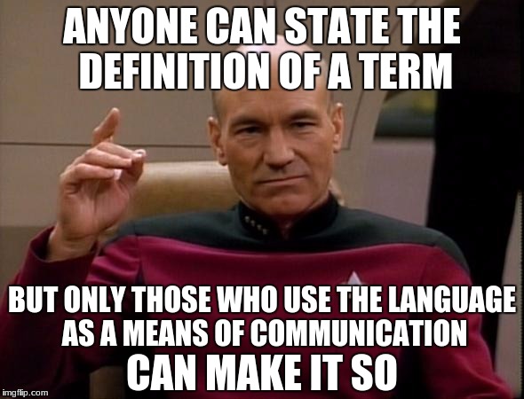 Picard Make it so | ANYONE CAN STATE THE DEFINITION OF A TERM; BUT ONLY THOSE WHO USE THE LANGUAGE AS A MEANS OF COMMUNICATION; CAN MAKE IT SO | image tagged in picard make it so | made w/ Imgflip meme maker