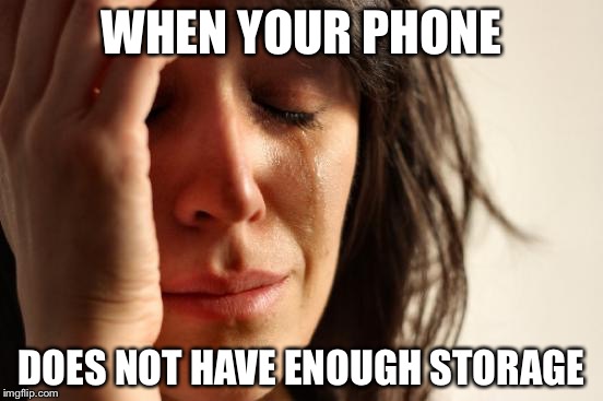 First World Problems | WHEN YOUR PHONE; DOES NOT HAVE ENOUGH STORAGE | image tagged in memes,first world problems | made w/ Imgflip meme maker