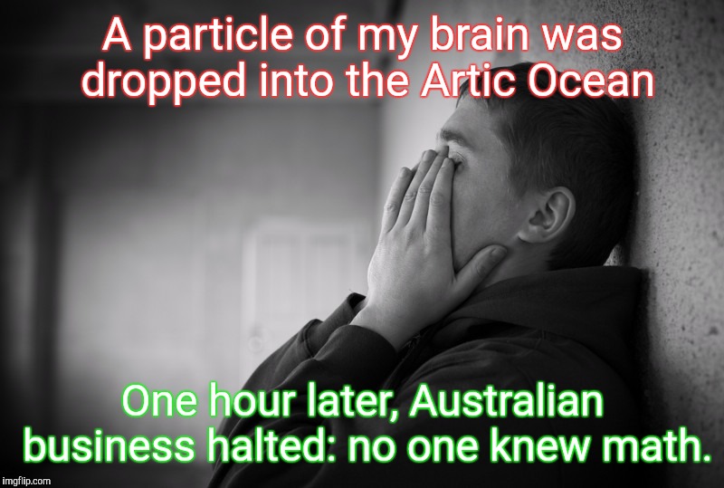 Having a hard time | A particle of my brain was dropped into the Artic Ocean; One hour later, Australian business halted: no one knew math. | image tagged in having a hard time | made w/ Imgflip meme maker