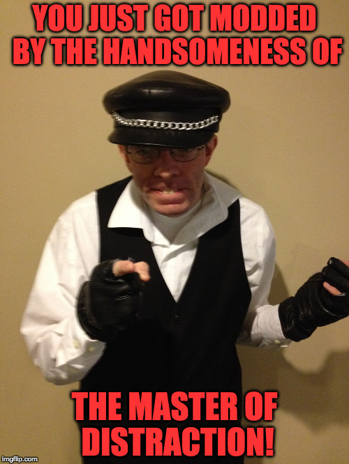 Master of Distraction | YOU JUST GOT MODDED BY THE HANDSOMENESS OF; THE MASTER OF DISTRACTION! | image tagged in master of distraction | made w/ Imgflip meme maker