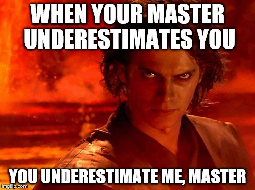 You Underestimate My Power | WHEN YOUR MASTER UNDERESTIMATES YOU; YOU UNDERESTIMATE ME, MASTER | image tagged in memes,you underestimate my power | made w/ Imgflip meme maker