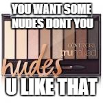 YOU WANT SOME NUDES DONT YOU; U LIKE THAT | image tagged in puns | made w/ Imgflip meme maker