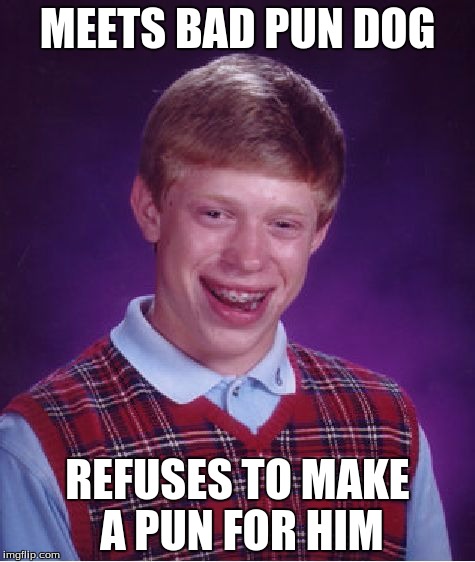 Bad Luck Brian | MEETS BAD PUN DOG; REFUSES TO MAKE A PUN FOR HIM | image tagged in memes,bad luck brian | made w/ Imgflip meme maker