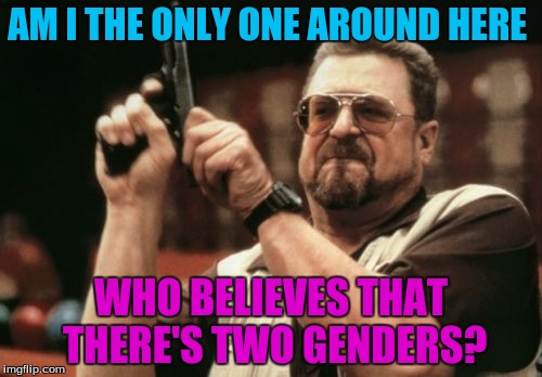 Am I The Only One Around Here | AM I THE ONLY ONE AROUND HERE; WHO BELIEVES THAT THERE'S TWO GENDERS? | image tagged in memes,am i the only one around here | made w/ Imgflip meme maker
