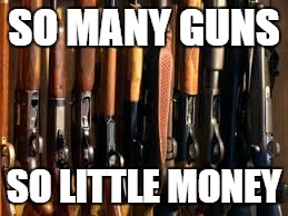Guns | SO MANY GUNS; SO LITTLE MONEY | image tagged in guns | made w/ Imgflip meme maker
