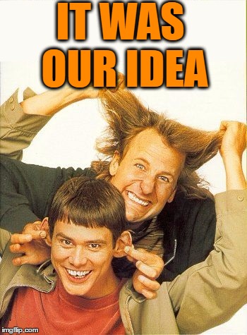 DUMB and dumber | IT WAS OUR IDEA | image tagged in dumb and dumber | made w/ Imgflip meme maker