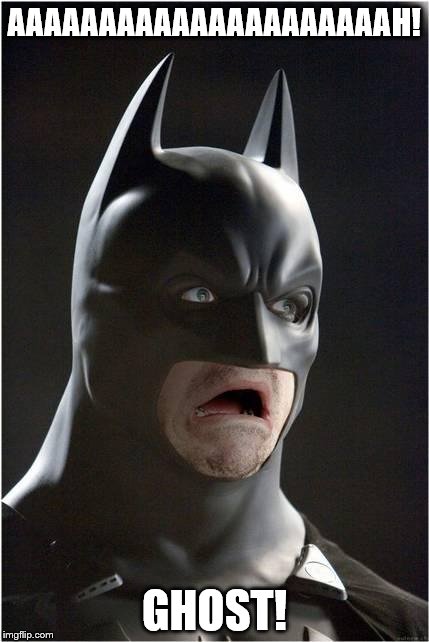 Batman Scared | AAAAAAAAAAAAAAAAAAAAAH! GHOST! | image tagged in batman scared | made w/ Imgflip meme maker