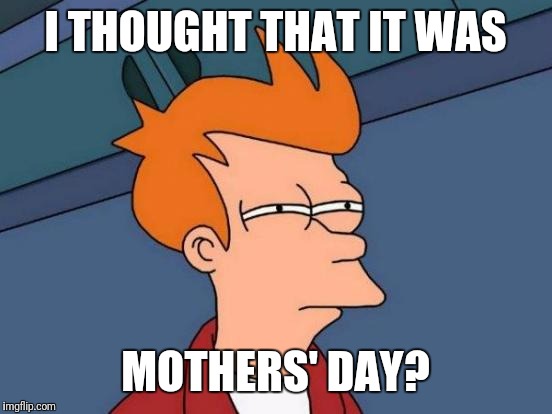 Futurama Fry Meme | I THOUGHT THAT IT WAS MOTHERS' DAY? | image tagged in memes,futurama fry | made w/ Imgflip meme maker