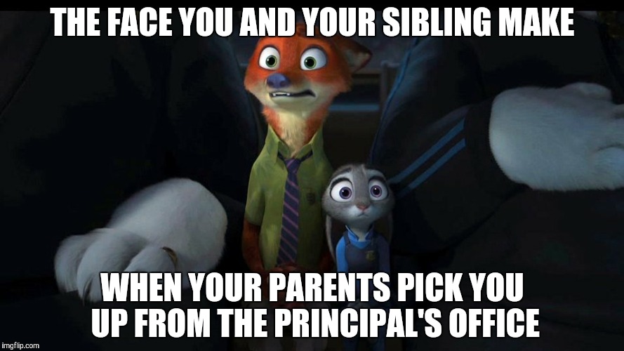 Nick and Judy in trouble  | THE FACE YOU AND YOUR SIBLING MAKE; WHEN YOUR PARENTS PICK YOU UP FROM THE PRINCIPAL'S OFFICE | image tagged in nick and judy nervous,zootopia,nick wilde,judy hopps,funny,memes | made w/ Imgflip meme maker