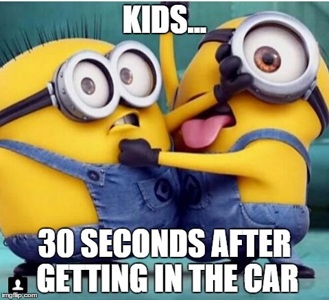 minions fighting | KIDS... 30 SECONDS AFTER GETTING IN THE CAR | image tagged in minions fighting | made w/ Imgflip meme maker