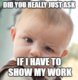 Skeptical Baby Meme | DID YOU REALLY JUST ASK; IF I HAVE TO SHOW MY WORK | image tagged in memes,skeptical baby | made w/ Imgflip meme maker