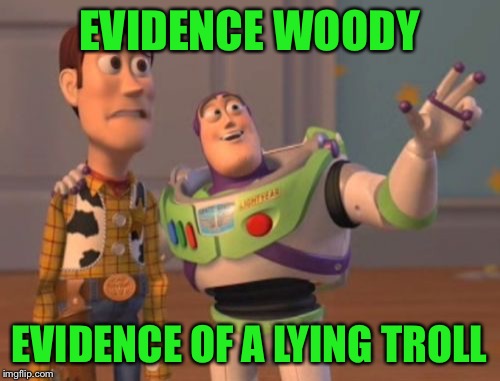 X, X Everywhere Meme | EVIDENCE WOODY EVIDENCE OF A LYING TROLL | image tagged in memes,x x everywhere | made w/ Imgflip meme maker