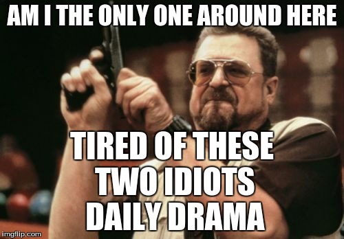 Am I The Only One Around Here Meme | AM I THE ONLY ONE AROUND HERE; TIRED OF THESE TWO IDIOTS DAILY DRAMA | image tagged in memes,am i the only one around here | made w/ Imgflip meme maker