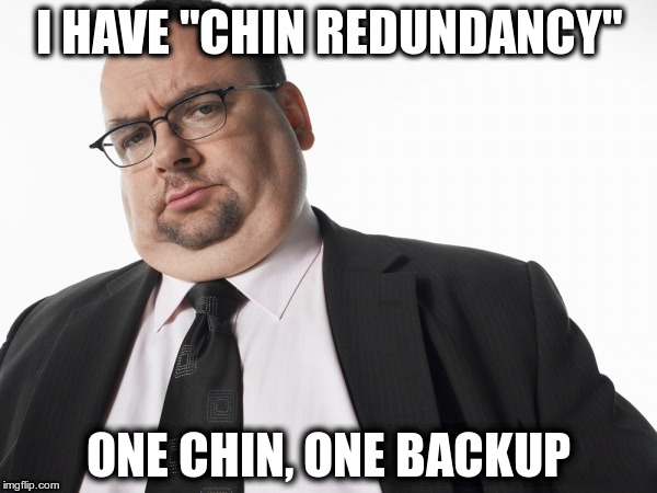 Double Chin | I HAVE "CHIN REDUNDANCY"; ONE CHIN, ONE BACKUP | image tagged in double chin | made w/ Imgflip meme maker