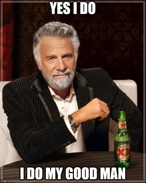 The Most Interesting Man In The World Meme | YES I DO; I DO MY GOOD MAN | image tagged in memes,the most interesting man in the world | made w/ Imgflip meme maker