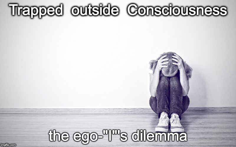 self-consciousness | Trapped  outside  Consciousness; the ego-"I"'s dilemma | image tagged in self,suffering,mind,ego,self-conscious | made w/ Imgflip meme maker
