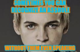  SOMETIMES YOU CAN RECOGNIZE AN A$$HOLE; WITHOUT THEM EVEN SPEAKING | image tagged in joffrey baratheon | made w/ Imgflip meme maker
