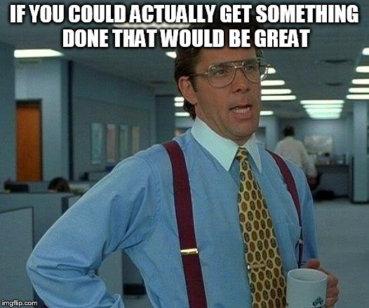 That Would Be Great | IF YOU COULD ACTUALLY GET SOMETHING DONE THAT WOULD BE GREAT | image tagged in memes,that would be great | made w/ Imgflip meme maker