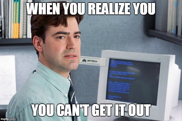 WHEN YOU REALIZE YOU; YOU CAN'T GET IT OUT | image tagged in dissaponted | made w/ Imgflip meme maker