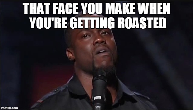 Kevin Hart roasted | THAT FACE YOU MAKE WHEN YOU'RE GETTING ROASTED | image tagged in kevin hart roasted | made w/ Imgflip meme maker