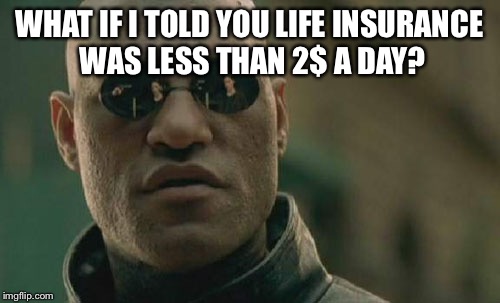 Matrix Morpheus | WHAT IF I TOLD YOU LIFE INSURANCE WAS LESS THAN 2$ A DAY? | image tagged in memes,matrix morpheus | made w/ Imgflip meme maker