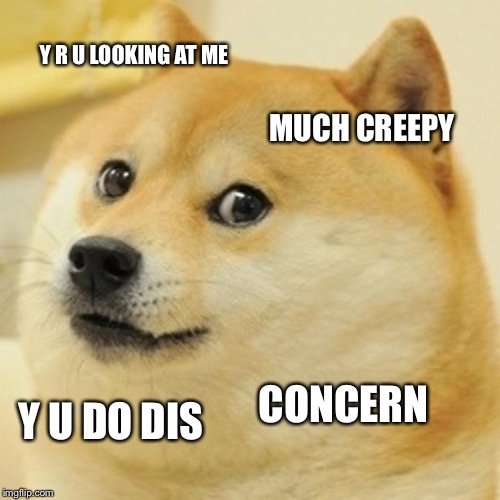 Doge Meme | Y R U LOOKING AT ME; MUCH CREEPY; CONCERN; Y U DO DIS | image tagged in memes,doge | made w/ Imgflip meme maker