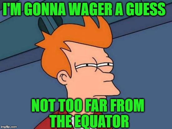 Futurama Fry Meme | I'M GONNA WAGER A GUESS NOT TOO FAR FROM THE EQUATOR | image tagged in memes,futurama fry | made w/ Imgflip meme maker