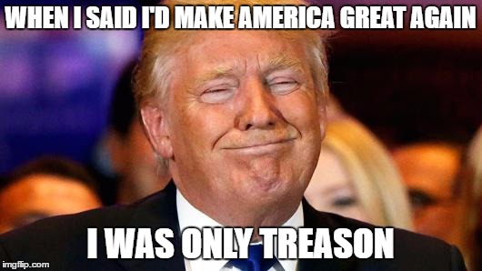 Treason R Us | WHEN I SAID I'D MAKE AMERICA GREAT AGAIN; I WAS ONLY TREASON | image tagged in trump treason,trump,treason,idiot,impeach trump | made w/ Imgflip meme maker