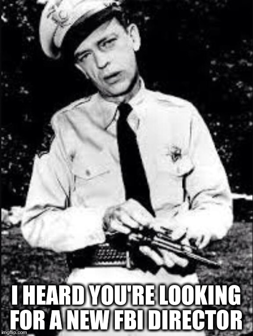 He would be an upgrade  | I HEARD YOU'RE LOOKING FOR A NEW FBI DIRECTOR | image tagged in barney fife,fbi,james comey | made w/ Imgflip meme maker
