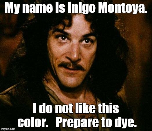 Inigo Montoya Meme | My name is Inigo Montoya. I do not like this color.   Prepare to dye. | image tagged in memes,inigo montoya | made w/ Imgflip meme maker
