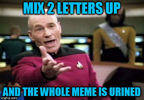 Picard Wtf Meme | MIX 2 LETTERS UP AND THE WHOLE MEME IS URINED | image tagged in memes,picard wtf | made w/ Imgflip meme maker