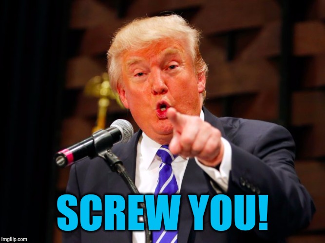 trump point | SCREW YOU! | image tagged in trump point | made w/ Imgflip meme maker