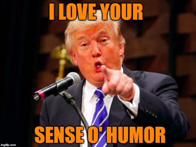 trump point | I LOVE YOUR SENSE O' HUMOR | image tagged in trump point | made w/ Imgflip meme maker