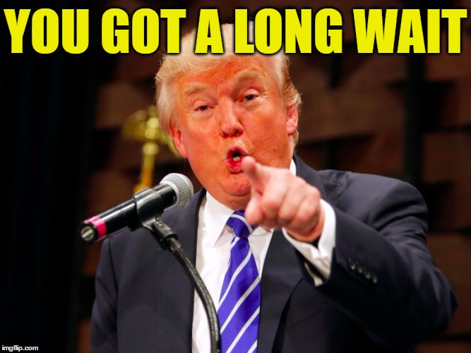 trump point | YOU GOT A LONG WAIT | image tagged in trump point | made w/ Imgflip meme maker