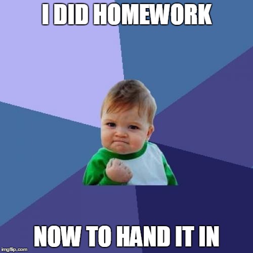 Success Kid Meme | I DID HOMEWORK; NOW TO HAND IT IN | image tagged in memes,success kid | made w/ Imgflip meme maker