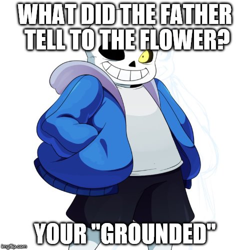 Sans Undertale | WHAT DID THE FATHER TELL TO THE FLOWER? YOUR "GROUNDED" | image tagged in sans undertale | made w/ Imgflip meme maker
