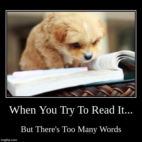 When You Try To Read It... | But There's Too Many Words | image tagged in funny,demotivationals | made w/ Imgflip demotivational maker