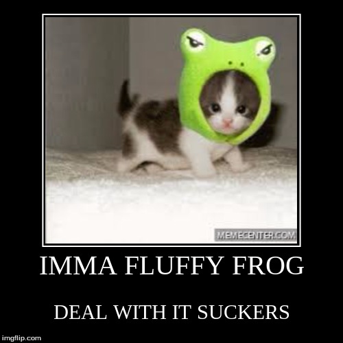 IMMA FLUFFY FROG | DEAL WITH IT SUCKERS | image tagged in funny,demotivationals | made w/ Imgflip demotivational maker