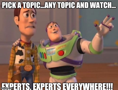 It's amazing how many armchair experts come out to give an opinion on any topic  | PICK A TOPIC...ANY TOPIC AND WATCH... EXPERTS, EXPERTS EVERYWHERE!!! | image tagged in memes,x x everywhere,funny,truth | made w/ Imgflip meme maker